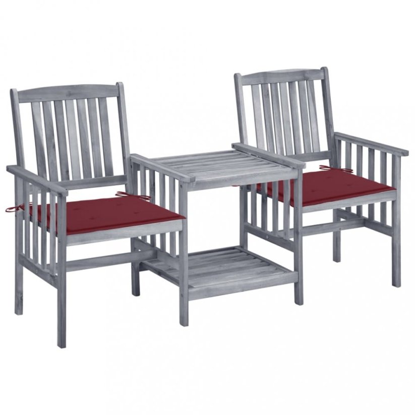 Zahradní židle se stolkem akácie / látka Dekorhome Bílá / červená