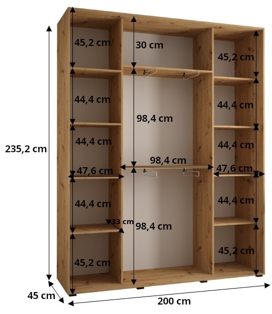 Šatní skříň Davos 1 - hloubka 45 cm Barva korpusu: Bílá, Rozměry: 100 cm, Dveře: Dub-Artisan