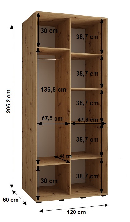 Šatní skříň Cannes 4 - hloubka 60 cm Barva korpusu: Dub - Artisan, Rozměry: 100 cm, Dveře: Bílá