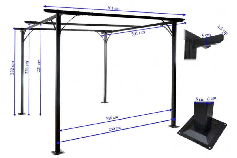 Pergola se stahovací střechou 3x3 m Dekorhome Modrá