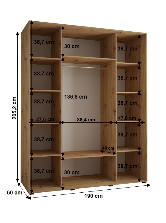 Šatní skříň Cannes 10 - hloubka 60 cm Barva korpusu: Černá, Rozměry: 100 cm, Dveře: Černá