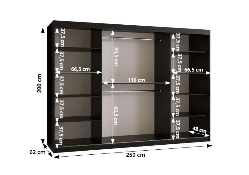 Šatní skříň Abi Lizbona 2 Barva korpusu: Černá, Rozměry: 150 cm, Dveře: Lizbona + zrcadlo