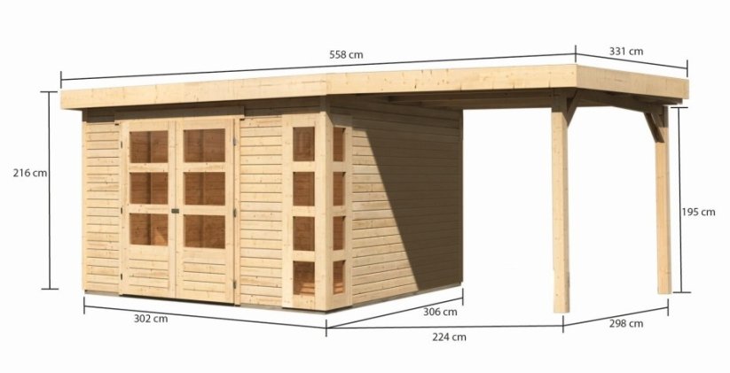 Dřevěný zahradní domek KERKO 6 s přístavkem 240 Lanitplast Šedá