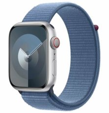 Apple Watch Series 9 GPS+Cellular 45mm Stříbrné hliníkové tělo - Ledově modrý provlékací řemínek / 140–245 mm (MRMJ3)