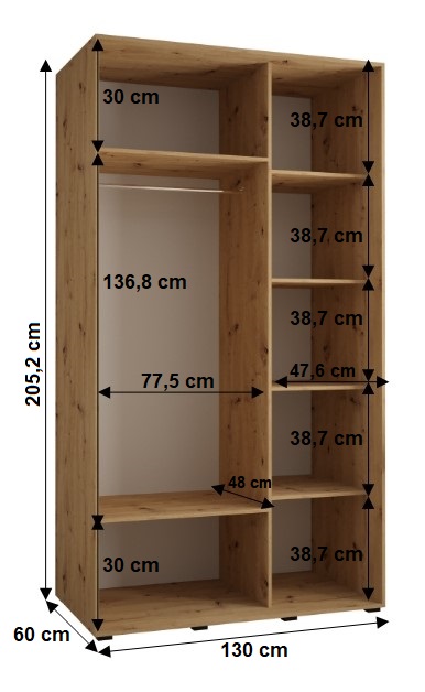 Šatní skříň Cannes 8 - hloubka 60 cm Barva korpusu: Dub - Artisan, Rozměry: 100 cm, Dveře: Dub-Artisan