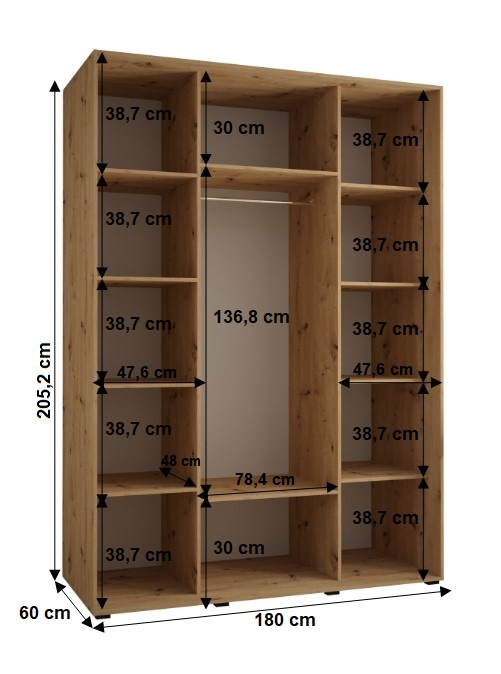 Šatní skříň Cannes 12 - hloubka 60 cm Barva korpusu: Černá, Rozměry: 100 cm, Dveře: Dub-Artisan