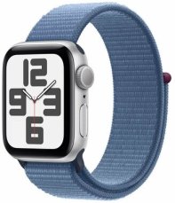 Apple Watch SE (2023) GPS 40mm Strieborné hliníkové telo - Modrý prevliekací remienok / 130-200 mm (MRE33)