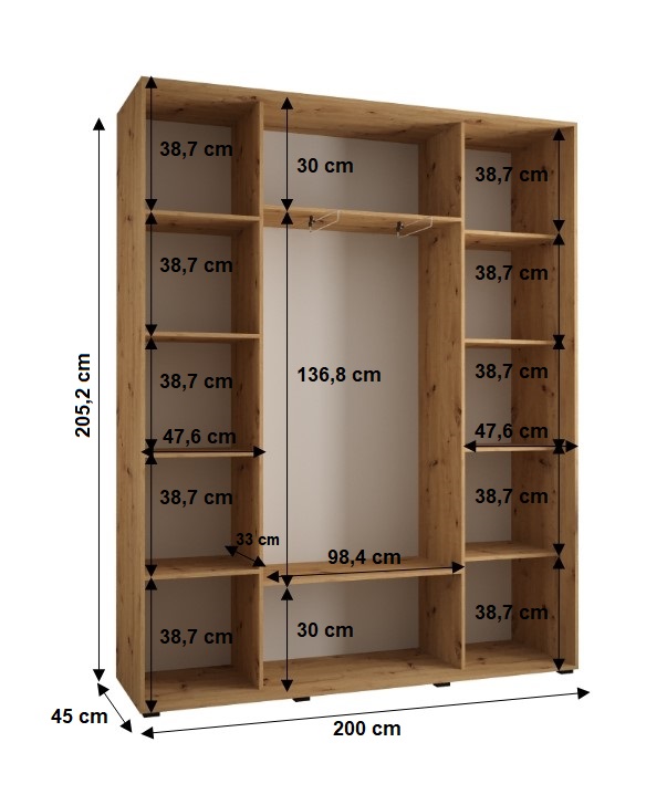 Šatní skříň Cannes 1 - hloubka 45 cm Barva korpusu: Bílá, Rozměry: 110 cm, Dveře: Dub-Artisan