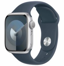 Apple Watch Series 9 GPS 41mm Strieborné hliníkové telo - Búrkovo modrý športový remienok M/L / 150-200 mm (MR913)