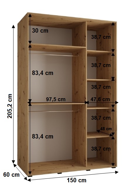 Šatní skříň Cannes 12 - hloubka 60 cm Barva korpusu: Dub - Artisan, Rozměry: 100 cm, Dveře: Dub-Artisan