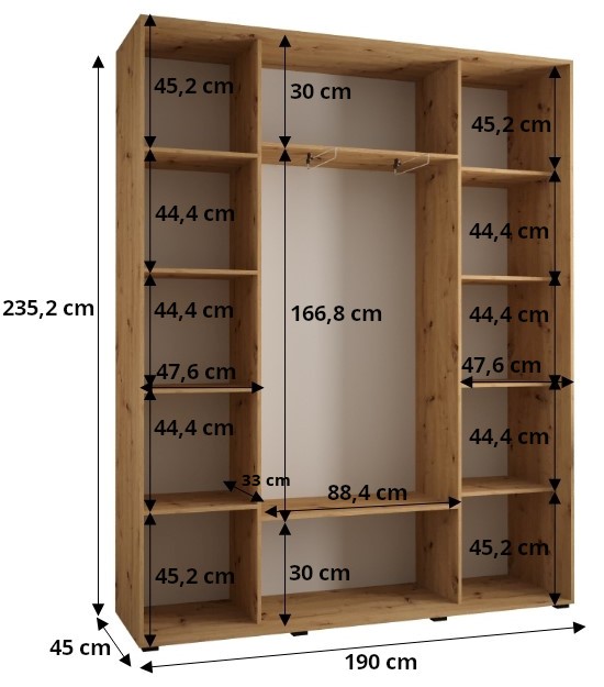 Šatní skříň Davos 1 - hloubka 45 cm Barva korpusu: Dub - Artisan, Rozměry: 110 cm, Dveře: Černá