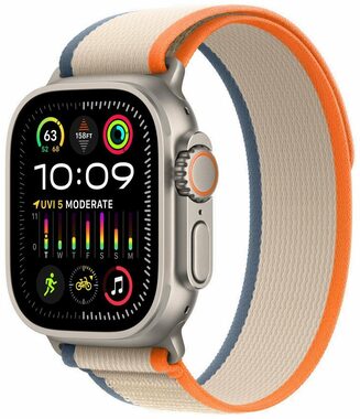 Apple Watch Ultra 2 GPS+Cellular 49mm Titanové tělo - Oranžovo-béžový řemínek Trailový tah (M/L) / 145-220 mm (MRF23F)