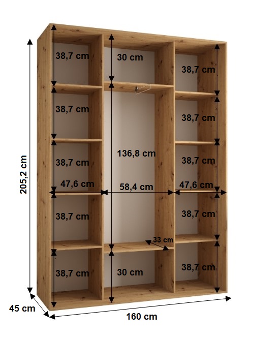 Šatní skříň Cannes 4 - hloubka 45 cm Barva korpusu: Černá, Rozměry: 100 cm, Dveře: Dub-Artisan