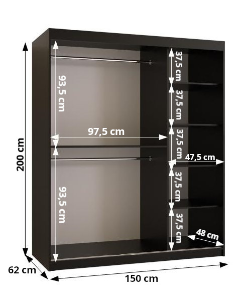 Šatní skříň Abi Kair Barva korpusu: Černá, Rozměry: 120 cm, Dveře: Kair + černá