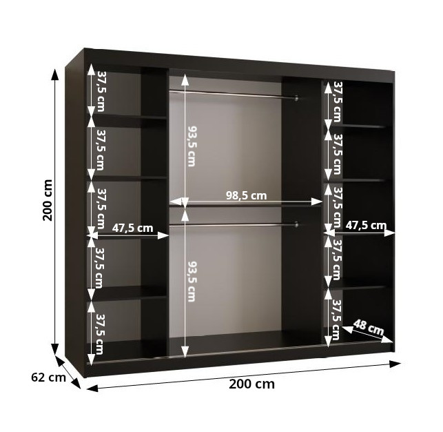 Šatní skříň Abi Kair Barva korpusu: Černá, Rozměry: 120 cm, Dveře: Kair + černá