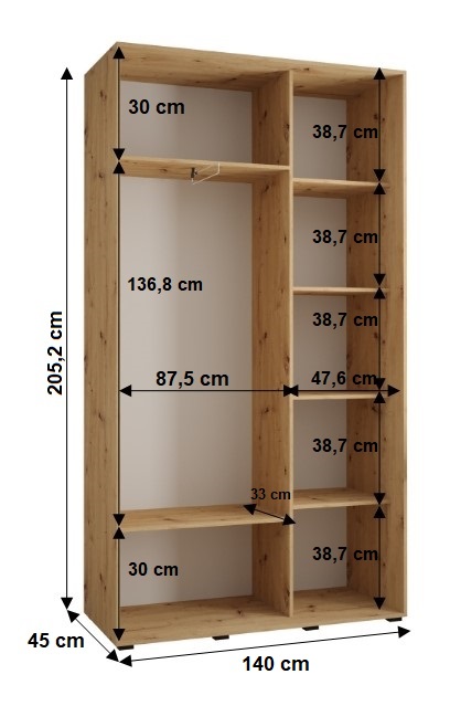 Šatní skříň Cannes 3 - hloubka 45 cm Barva korpusu: Černá, Rozměry: 100 cm, Dveře: Černá