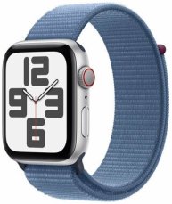 Apple Watch SE (2023) GPS+Cellular 44mm Strieborné hliníkové telo - Ľadovo modrý prevliekací remienok / 140-245 mm (MRHM3)