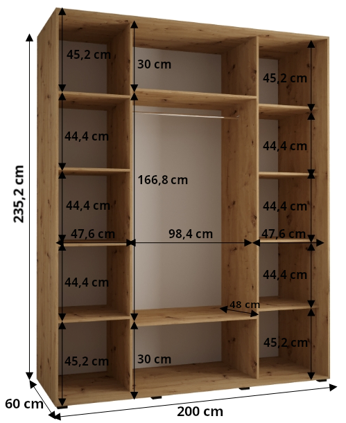 Šatní skříň Davos 12 - hloubka 60 cm Barva korpusu: Dub - Artisan, Rozměry: 100 cm, Dveře: Dub-Artisan