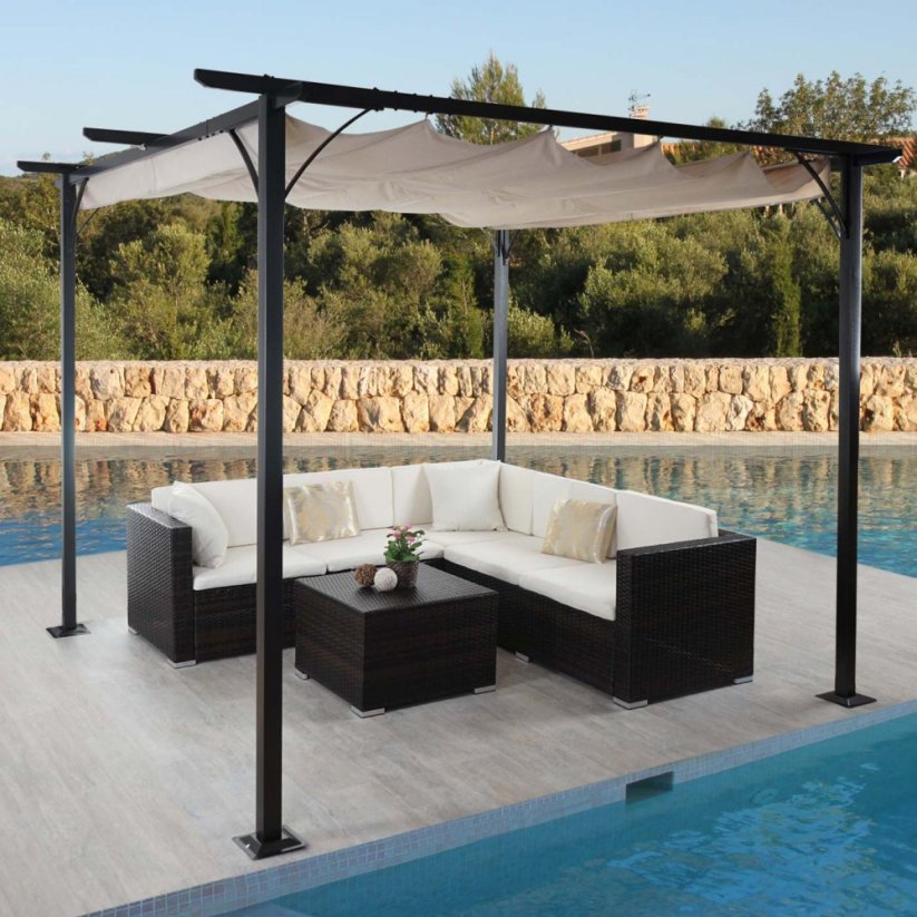 Pergola se stahovací střechou 3x3 m Dekorhome Šedá