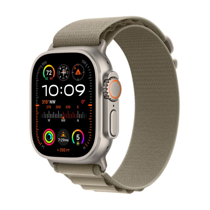 Apple Watch Ultra 2 GPS + Cellular, 49mm Titanium Case with Olive Alpine Loop - Large