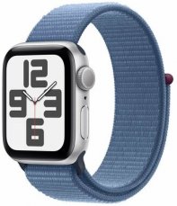 Apple Watch SE (2023) GPS 40mm Stříbrné hliníkové tělo - Modrý provlékací řemínek / 130–200 mm (MRE33)