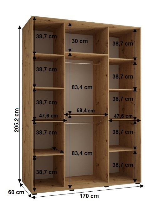 Šatní skříň Cannes 8 - hloubka 60 cm Barva korpusu: Dub - Artisan, Rozměry: 100 cm, Dveře: Dub-Artisan