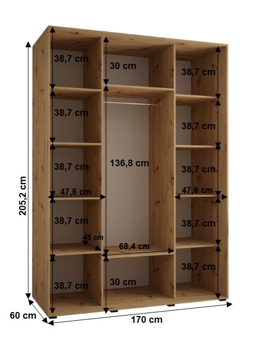 Šatní skříň Cannes 10 - hloubka 60 cm Barva korpusu: Bílá, Rozměry: 100 cm, Dveře: Černá