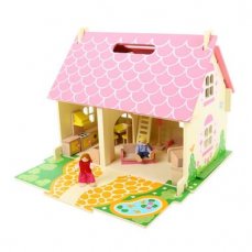 Bigjigs Toys Přenosný dřevěný domeček pro panenky / od 3 let (JT123)
