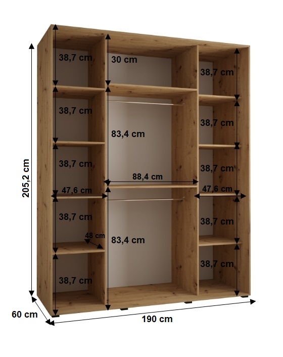 Šatní skříň Cannes 10 - hloubka 60 cm Barva korpusu: Bílá, Rozměry: 100 cm, Dveře: Černá