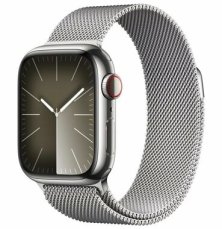 Apple Watch Series 9 GPS+Cellular 41mm Stříbrné nerezové tělo - Stříbrný Milanese Loop řemínek / 130–180 mm (MRJ43)