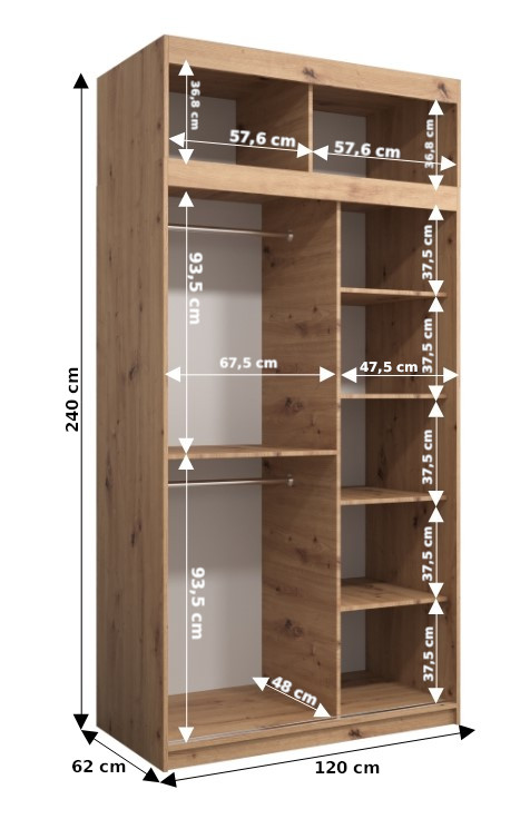 Šatní skříň Abi T0 s nástavcem Barva korpusu: Bílá, Rozměry: 100 cm, Dveře: Dub-Artisan