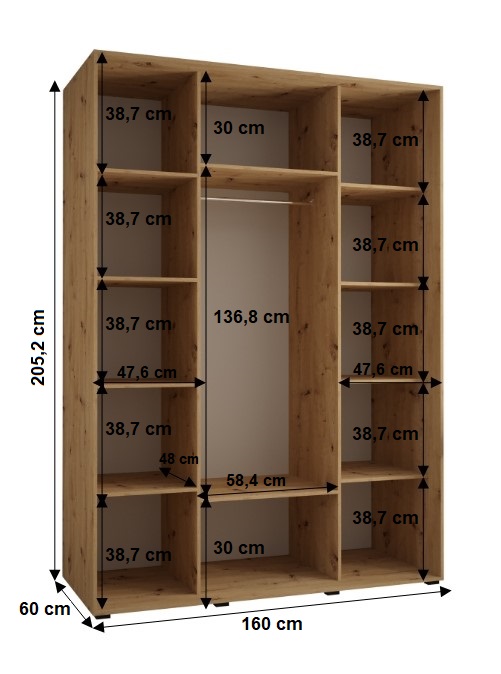 Šatní skříň Cannes 4 - hloubka 60 cm Barva korpusu: Černá, Rozměry: 100 cm, Dveře: Dub-Artisan