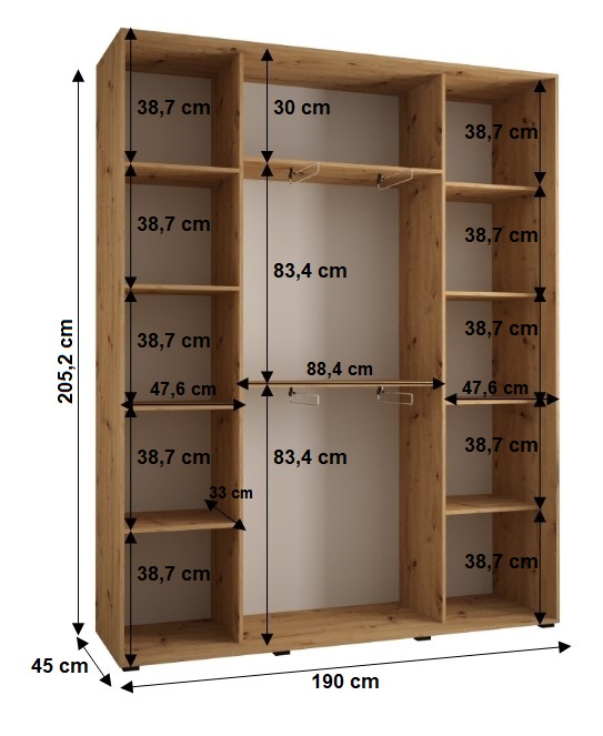 Šatní skříň Cannes 4 - hloubka 45 cm Barva korpusu: Dub - Artisan, Rozměry: 100 cm, Dveře: Černá