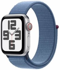 Apple Watch SE (2023) GPS+Cellular 40mm Stříbrné hliníkové tělo - Ledově modrý provlékací řemínek / 130–200 mm (MRGQ3)