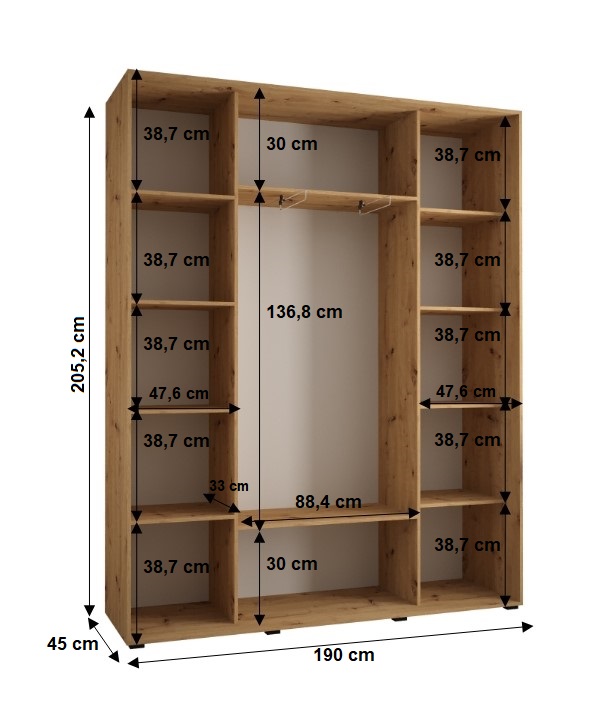 Šatní skříň Cannes 3 - hloubka 45 cm Barva korpusu: Černá, Rozměry: 100 cm, Dveře: Černá