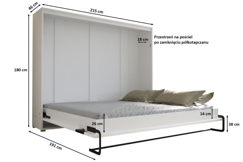 Vyklápěcí postel HH160 Barva korpusu: Bílá mat + Černý mat