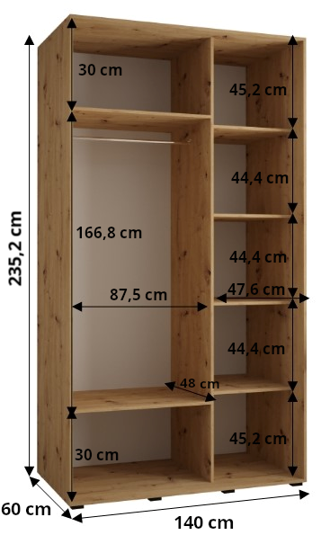 Šatní skříň Davos 12 - hloubka 60 cm Barva korpusu: Bílá, Rozměry: 100 cm, Dveře: Dub-Artisan