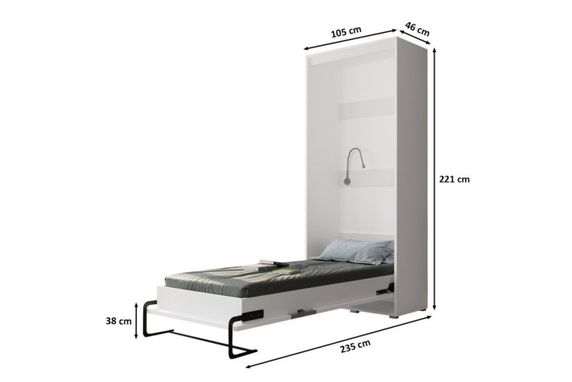 Vyklápěcí postel VH90 Barva korpusu: Bílá mat + Černý mat
