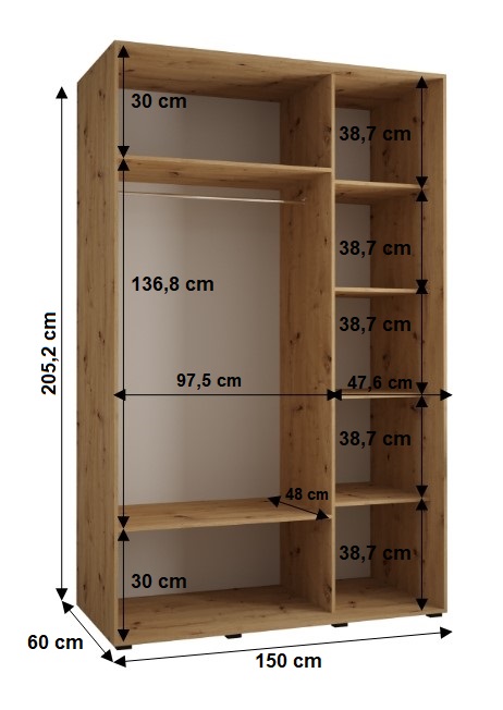 Šatní skříň Cannes 4 - hloubka 60 cm Barva korpusu: Bílá, Rozměry: 100 cm, Dveře: Bílá