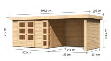 Dřevěný zahradní domek KERKO 5 s přístavkem 280 Lanitplast Přírodní dřevo