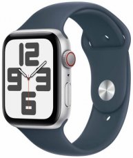 Apple Watch SE (2023) GPS+Cellular 44mm Strieborné hliníkové telo - Búrkovo modrý športový remienok S/M / 140-190mm (MRHF3)