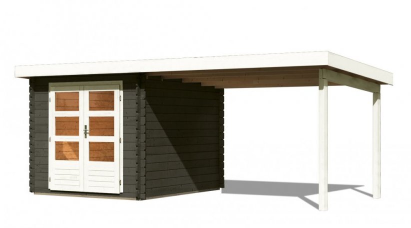 Dřevěný zahradní domek BASTRUP 4 s přístavkem Lanitplast Přírodní dřevo