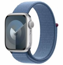 Apple Watch Series 9 GPS 41mm Strieborné hliníkové telo - Ľadovo modrý prevliekací remienok / 130-200 mm (MR923)