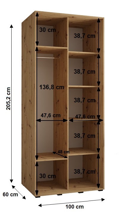 Šatní skříň Cannes 8 - hloubka 60 cm Barva korpusu: Dub - Artisan, Rozměry: 100 cm, Dveře: Bílá