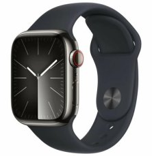 Apple Watch Series 9 GPS+Cellular 41mm Grafitové nerezové tělo -  Temně inkoustový sportovní řemínek S/M / 130-180 mm (MRJ83)