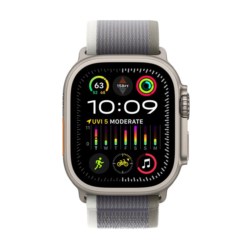 Apple Watch Ultra 2 GPS + Cellular, 49mm Titanium Case with Green/Grey Trail Loop - M/L