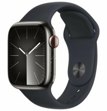 Apple Watch Series 9 GPS+Cellular 41mm Grafitové nerezové tělo -  Temně inkoustový sportovní řemínek M/L  / 150-200 mm (MRJ93)