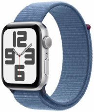 Apple Watch SE (2023) GPS 44mm Stříbrné hliníkové tělo - Modrý provlékací řemínek / 140–245 mm (MREF3)