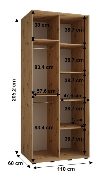 Šatní skříň Cannes 12 - hloubka 60 cm Barva korpusu: Dub - Artisan, Rozměry: 100 cm, Dveře: Dub-Artisan