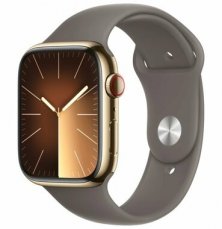 Apple Watch Series 9 GPS+Cellular 45mm Zlaté nerezové tělo - Jílově šedý sportovní řemínek M/L / 160-210 mm (MRMT3)